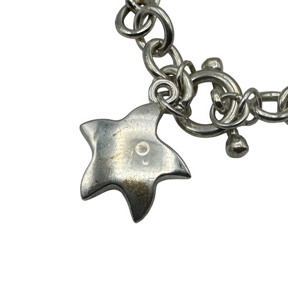 Silver Star Charm Toggle Bracelet Link Chain 7 Inches Adjustable - Picture 2 of 6